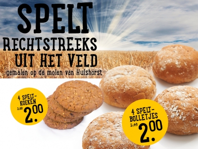 Spelt rechtstreeks uit het veld, gemalen op de Molen in Hulshorst