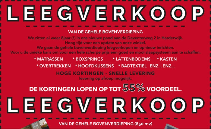 Leegverkoop bovenverdieping bij Slaaphof Harderwijk