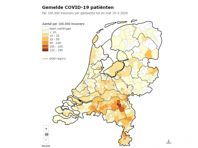 Coronavirus kaart van Nederland per gemeente