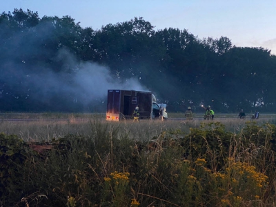 Paardentrailer in brand op de A28 richting Harderwijk