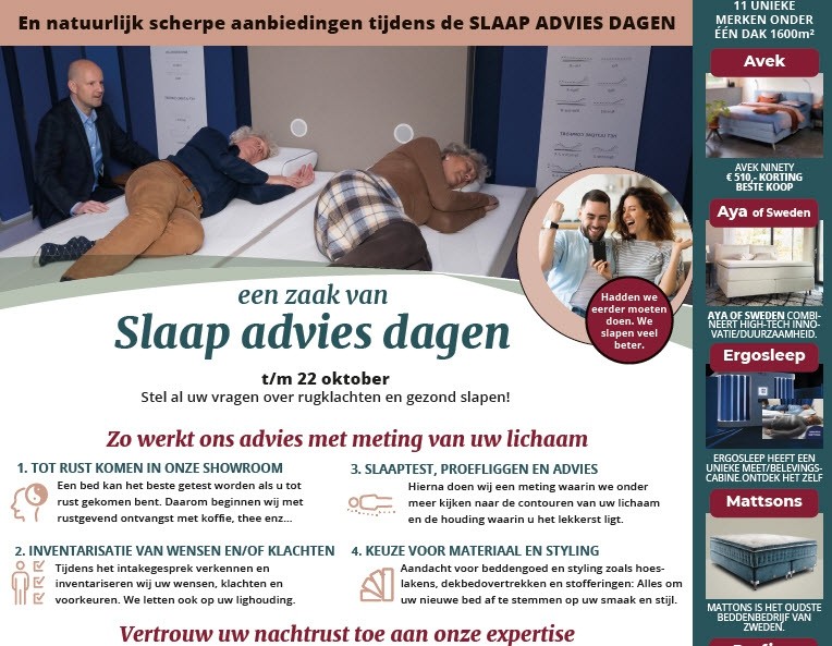 Slaap Adviesdagen bij Slaaphof Harderwijk tot en met 22 oktober 2022