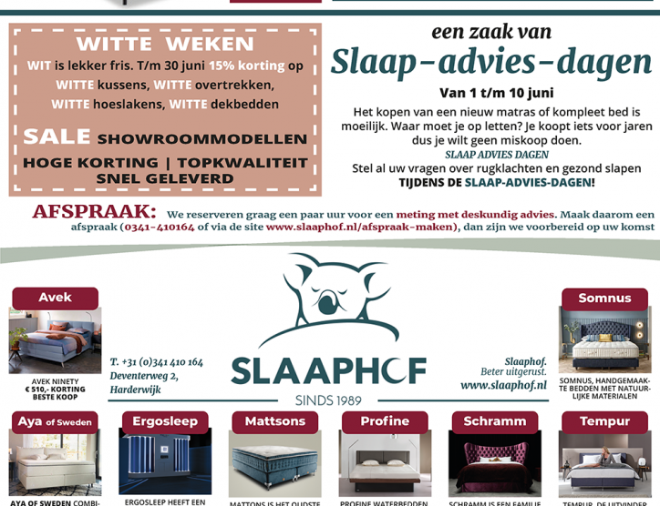 Slaap Advies Dagen bij Slaaphof Harderwijk van 1 tot en met 10 juni 2023