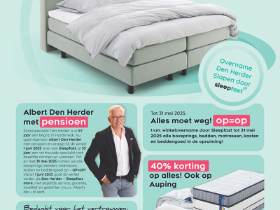 40% Pensioen leegverkoop ivm winkelovername Den Herder Slapen