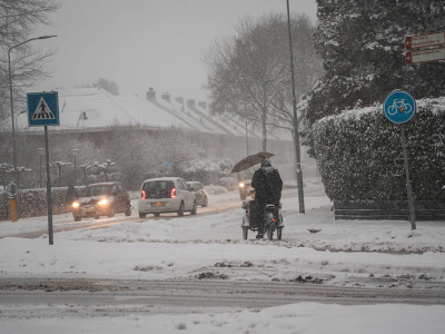 Winterse taferelen op rotonde Putterweg in Ermelo