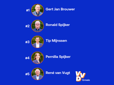VVD Ermelo: Stabiele en ervaren top 5 voor gemeenteraadsverkiezingen 2026